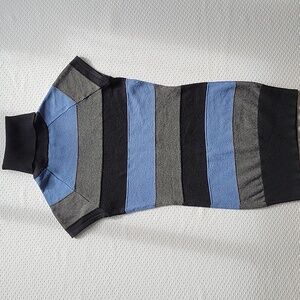 89th & Madison Blue and Gray Striped Turtleneck Sweater Dress Cap Sleeve Small
